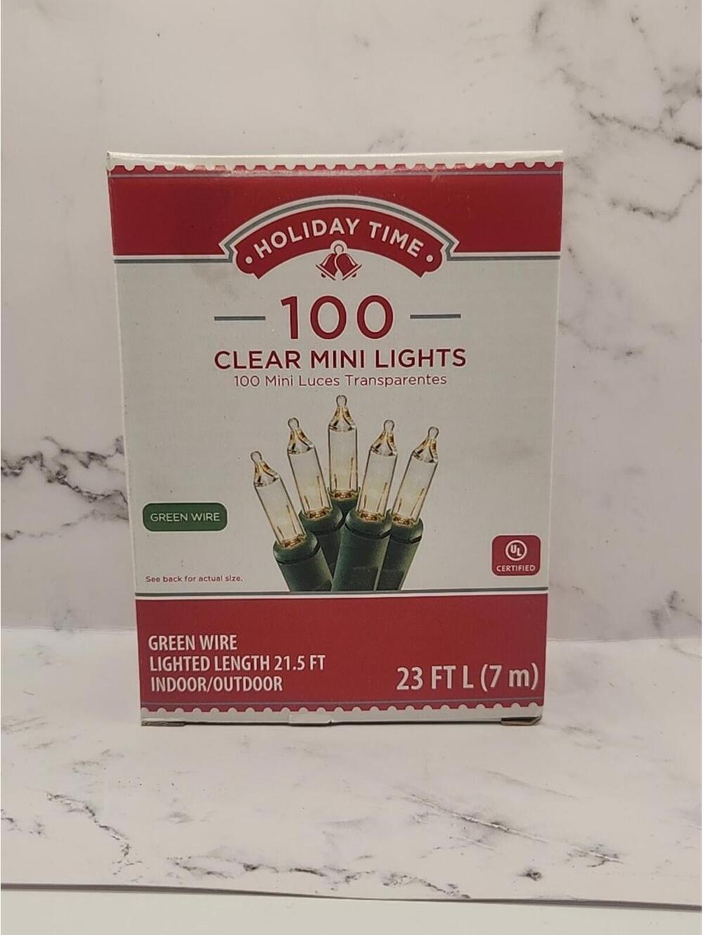 Holiday Time 100 Clear Mini Lights Green Wire Christmas Weddings New 23 Feet